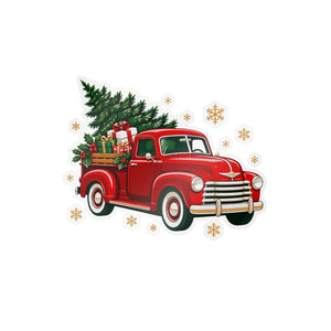 Vintage red christmas truck kiss-cut vinyl decal - home decor decals