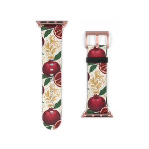 Pomegranate floral apple watch band, botanical red fruit print - bands