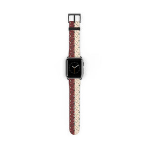 Holiday Pine Tree Pattern Watch Band — Festive Red & Cream Apple Watch Strap