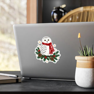 Christmas snowy owl kiss-cut vinyl decal - home decor decals