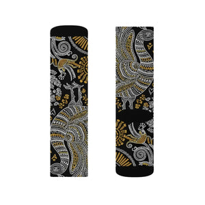 Paisley Pattern Sublimation Socks – Black & Gold Paisley Crew Socks