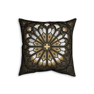 Faux linen weave on the DipaliZ cathedral rose window cushion
