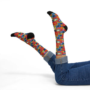 Colorful Patchwork Art Socks — Vibrant Sublimation Crew Socks