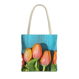 Tulips on blue tote bag - bags
