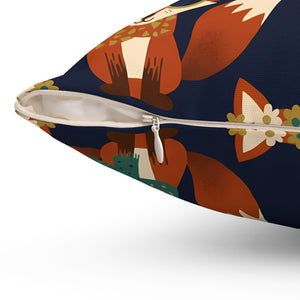 Whimsical Fox Pattern Throw Pillow — Cute Woodland Decorative Cushion