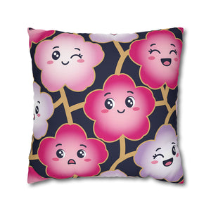 Kawaii Pink Blossom Pillowcase — Cute Floral Decorative Throw Pillow