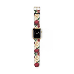 Pomegranate floral apple watch band, botanical red fruit print - bands