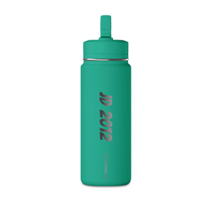 20oz Mini Water Bottle — Sleek White Straw Bottle with custom name and year 'JD 2012' Vertical Text