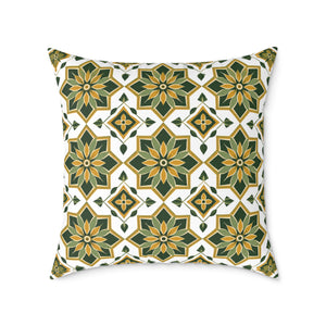 Green and Gold Geometric Floral Accent Pillow