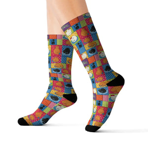 Colorful Patchwork Art Socks — Vibrant Sublimation Crew Socks