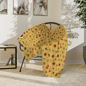 Autumn Plaid Throw Blanket — Cozy Yellow Fall Leaves Microfiber Blanket