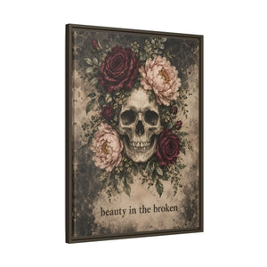 Beauty in the broken skull and floral framed canvas wall art - printable