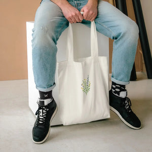 Floral Embroidered Bouquet Tote Bag - Delicate Wildflower Cotton Shopper