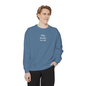 Personalized, Vibe Dealer Garment-Dyed Sweatshirt — Soft Vintage Blue Crewneck