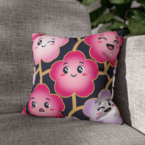 Kawaii Pink Blossom Pillowcase — Cute Floral Decorative Throw Pillow