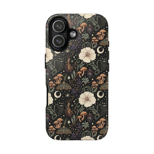 Mystic Night Floral Phone Case — Moon, Moths & Mushroom Pattern Tough Case