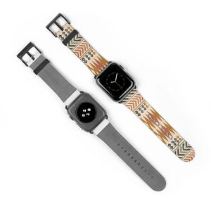 Aztec print Apple Watch strap by DipaliZ in earth red, tan and off-white