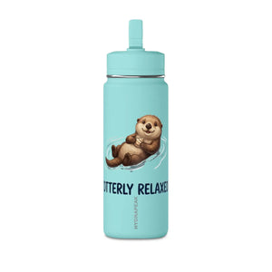 Relaxed otter illustration wrapping a slim DipaliZ mini drink bottle