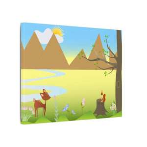 A scenery with a Squirrel and a Deer , Matte Canvas, Stretched, 0.75"