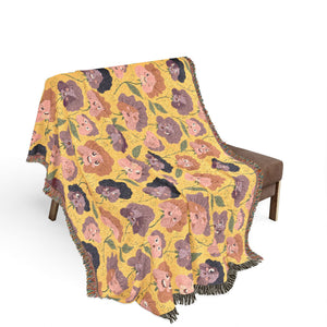 Floral Woven Blanket — Retro Rose Pattern Throw for Cozy Home Decor