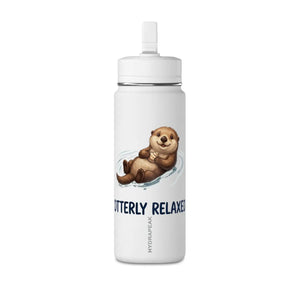 Otterly Relaxed floating otter artwork on a DipaliZ 20 fl oz mini water bottle