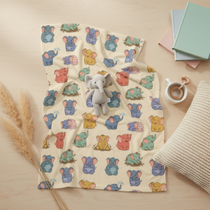 Plush Baby Blanket — Pastel Elephant Pattern Velveteen Throw
