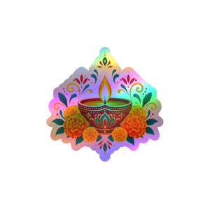 Diwali diya and marigold floral kiss-cut vinyl decal - home decor decals