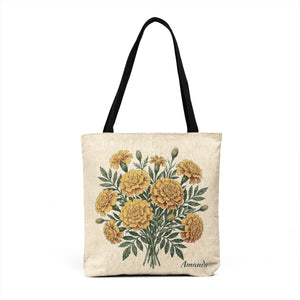 Marigold Bouquet Tote — Woven Cross‑Stitch Floral Tote Bag