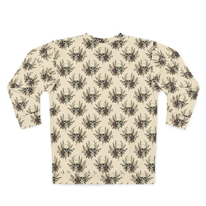 Ribbed 1x1 cuffs and collar on the DipaliZ skull botanical sweatshirt