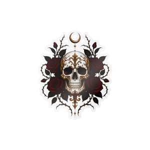 Skull and red roses kiss-cut vinyl decal - home decor decals