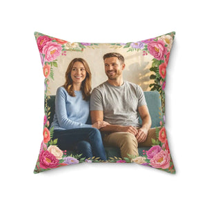 Floral Photo Pillow – Personalized Square Decorative Throw Pillow