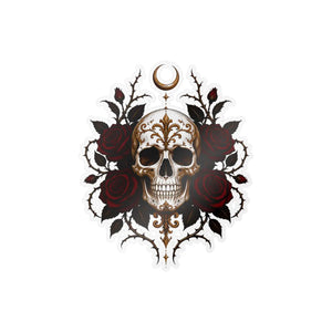 Skull and red roses kiss-cut vinyl decal - home decor decals