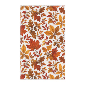 Large drawn leaves with acorns between them on a DipaliZ Thanksgiving towel