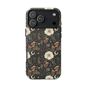 Mystic Night Floral Phone Case — Moon, Moths & Mushroom Pattern Tough Case