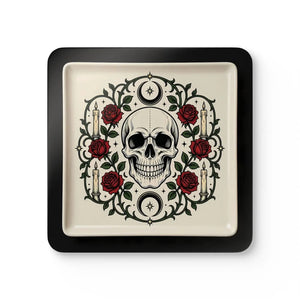 Skull & Roses Corkwood Coaster Set – Gothic Floral Drink Coasters