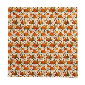 DipaliZ 58 inch square pumpkin patch tablecloth on a cream ground