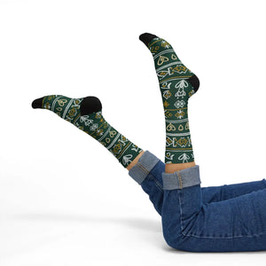 Green Nordic Heart Pattern Sublimation Socks — Festive Holiday Crew Socks