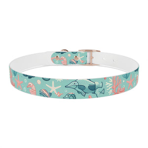 Sea Life Dog Collar — Aqua Fish & Coral Pattern for Pets