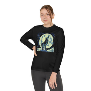 A wolf howling at the moon, starry night, Youth Long Sleeve Competitor Tee