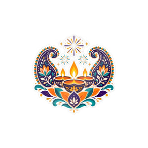 Diwali lotus paisley diyas kiss-cut vinyl decal - home decor decals