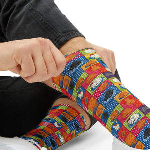 Colorful Patchwork Art Socks — Vibrant Sublimation Crew Socks