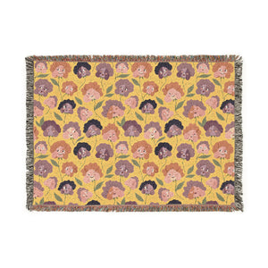 Floral Woven Blanket — Retro Rose Pattern Throw for Cozy Home Decor
