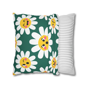 Emotive Daisy Throw Pillowcase — Cute Emoji Flower Decorative Pillow Cover