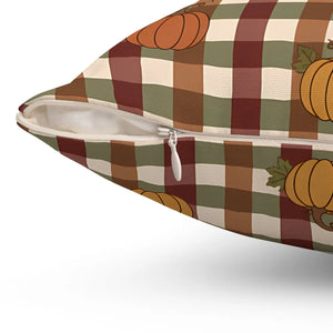 Autumn Pumpkin Plaid Pillow