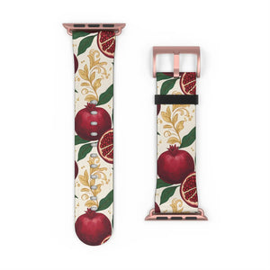 Pomegranate floral apple watch band, botanical red fruit print - bands