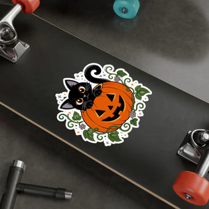 Halloween black cat pumpkin kiss-cut vinyl decal - home decor decals
