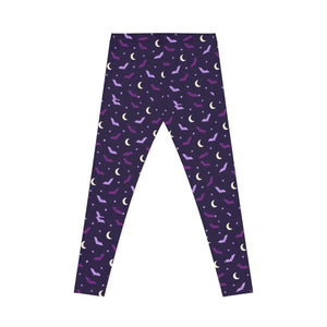 Moon & Bat Halloween Leggings — Purple Night Sky All-Over Print