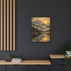 Framed canvas mountain lake sunset landscape wall art - printable