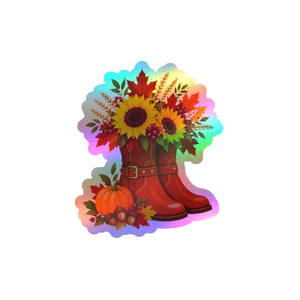 Kiss-cut vinyl decal – fall sunflower boots pumpkins & autumn floral sticker - home decor decals
