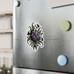 Mystical crystal moon & fern kiss-cut vinyl decal - home decor decals